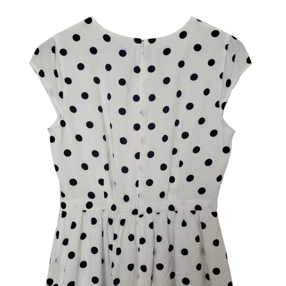 J. Crew Faux Wrap Dress Fawn Polka Dot Ruffle Size 4 White Black Cap Sleeve - Picture 6 of 9